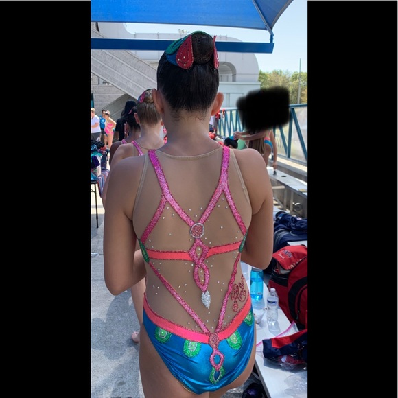 Professional Synchro Artistic Swimming Mermaid Swimsuit w/head piece - Picture 4 of 16